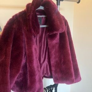Forever 21 Ruby Red Faux Fur Coat- size S